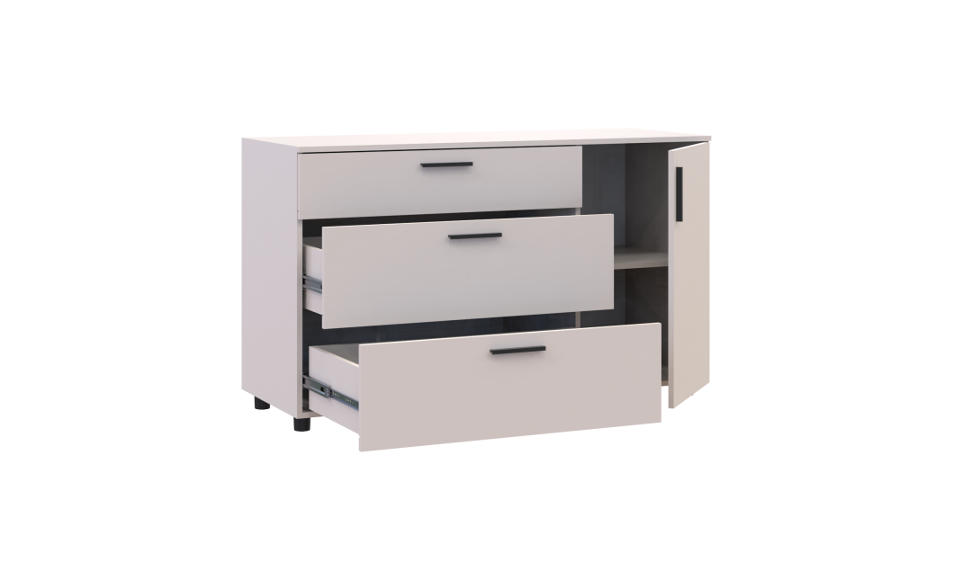 Kommode Doros Thorn Kaschmir 3 Schubladen 1 Tür 135x51,6x80 (41510187)