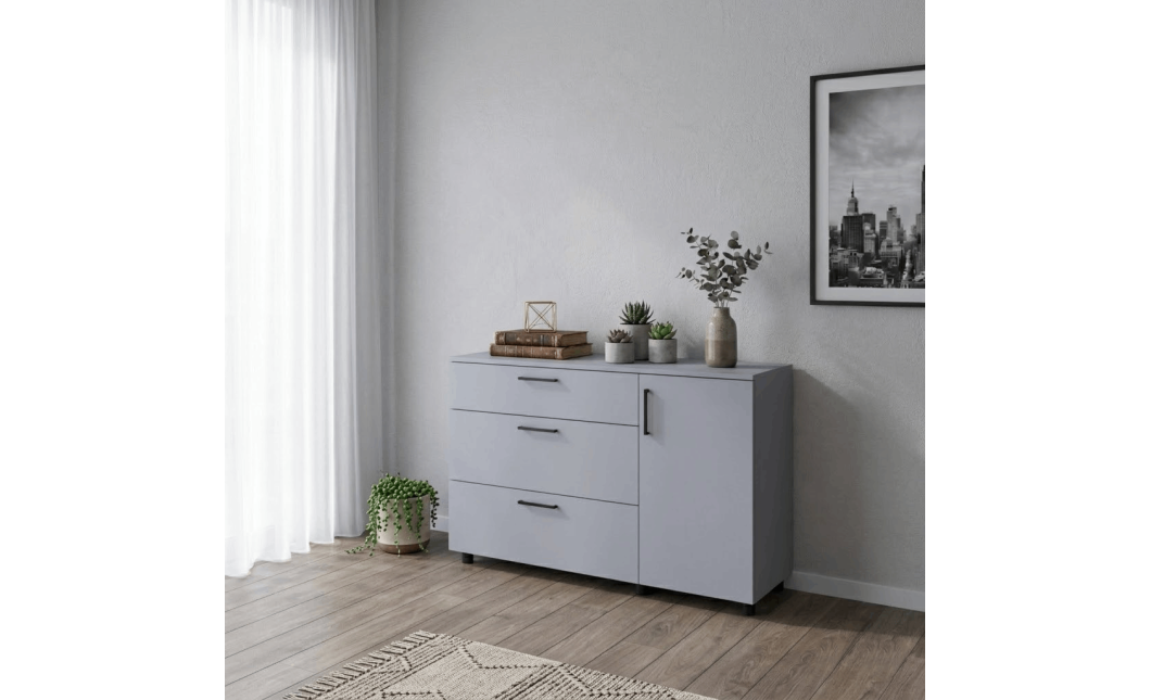 Kommode Doros Thorn Grau 3 Schubladen 1 Tür 135x51,6x80 (41510183)