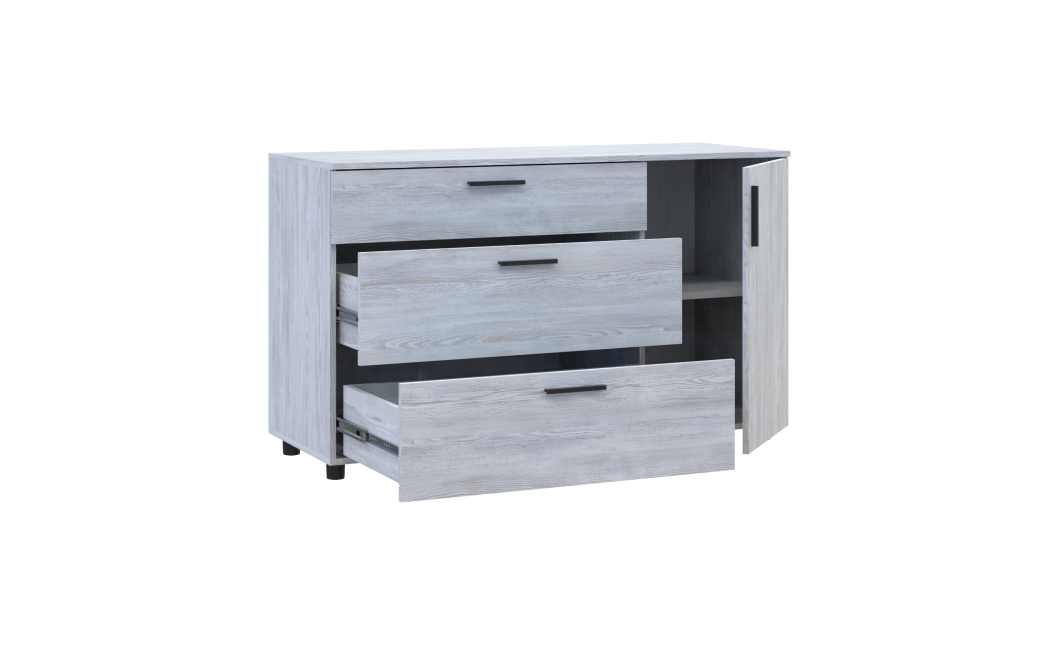 Kommode Doros Thorn Natti Kiefer 3 Schubladen 1 Tür 135x51,6x80 (41510179)