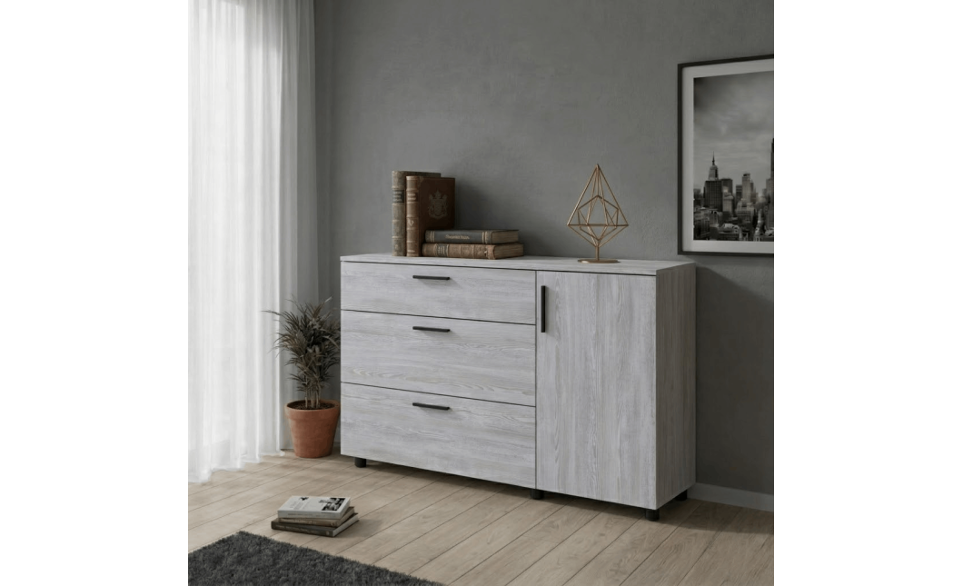 Kommode Doros Thorn Natti Kiefer 3 Schubladen 1 Tür 135x51,6x80 (41510179)