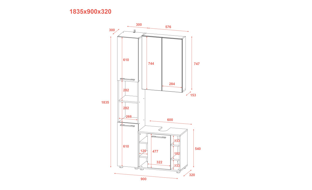 Badezimmerschrank-Set Doros Mira Weiß 84x33x183,5 (41510133)