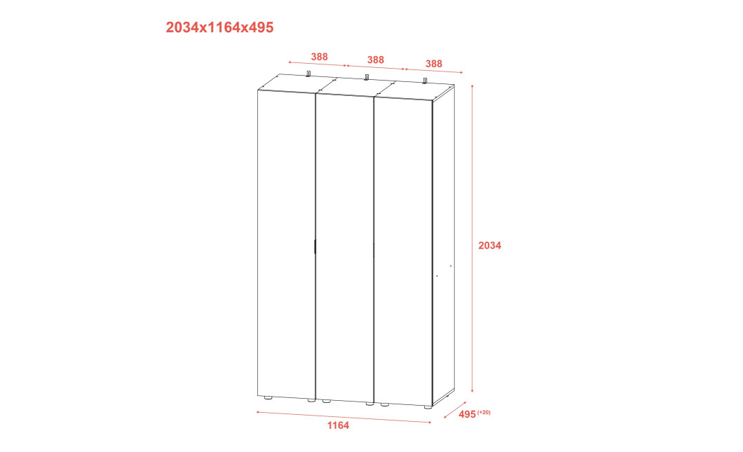 Kleiderschrank Set Doros Gelar Kaschmir mit 3 Spiegeln 117x49,5x203,4 (42005104)