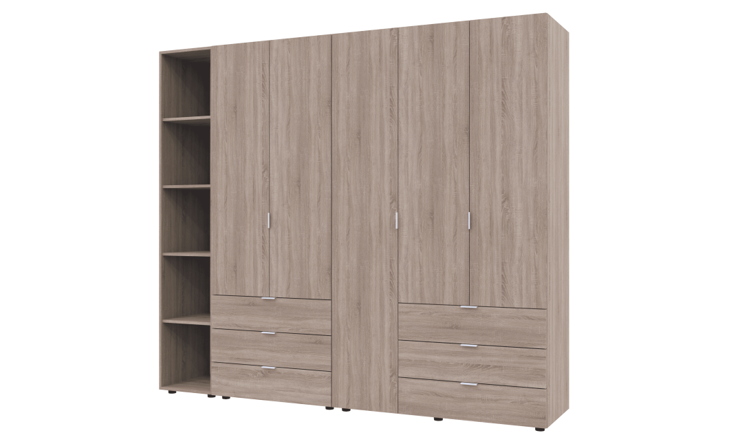 Kleiderschrank Doros Gelar Sonoma Eiche 2+3 Türen mit offenem Regal 231,9x49,5x203,4 (42005046)