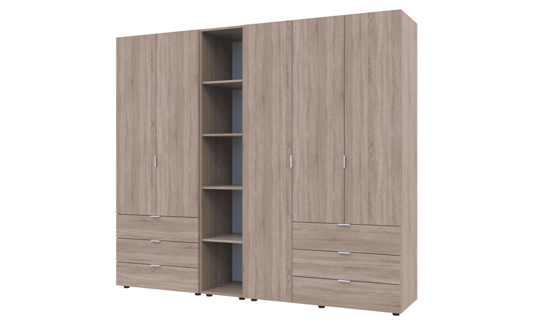 Kleiderschrank Doros Gelar Sonoma Eiche 2+3 Türen mit offenem Regal 231,9x49,5x203,4 (42005046)