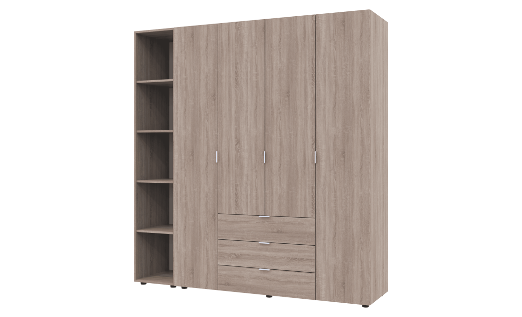 Kleiderschrank Doros Gelar Sonoma Eiche 4 Türen mit offenem Regal 193,2x49,5x203,4 (42005043)
