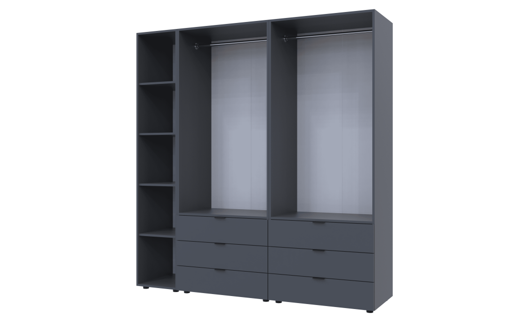 Kleiderschrank Doros Gelar Graphitgrau 2+2 Türen mit offenem Regal 193,2x49,5x203,4 (42005056)