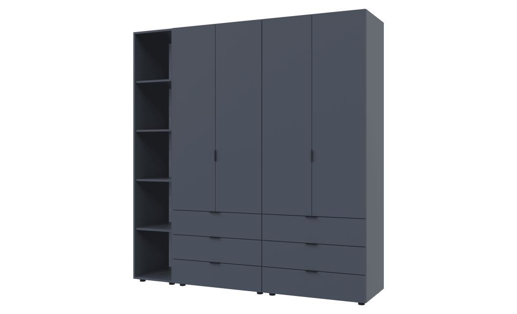 Kleiderschrank Doros Gelar Graphitgrau 2+2 Türen mit offenem Regal 193,2x49,5x203,4 (42005056)