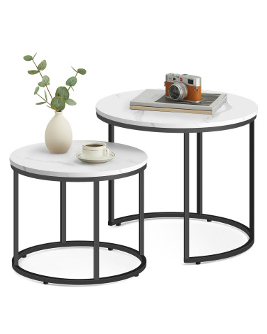 Couchtisch 2er-Set rund Marmoroptik/Schwarz (10028031)