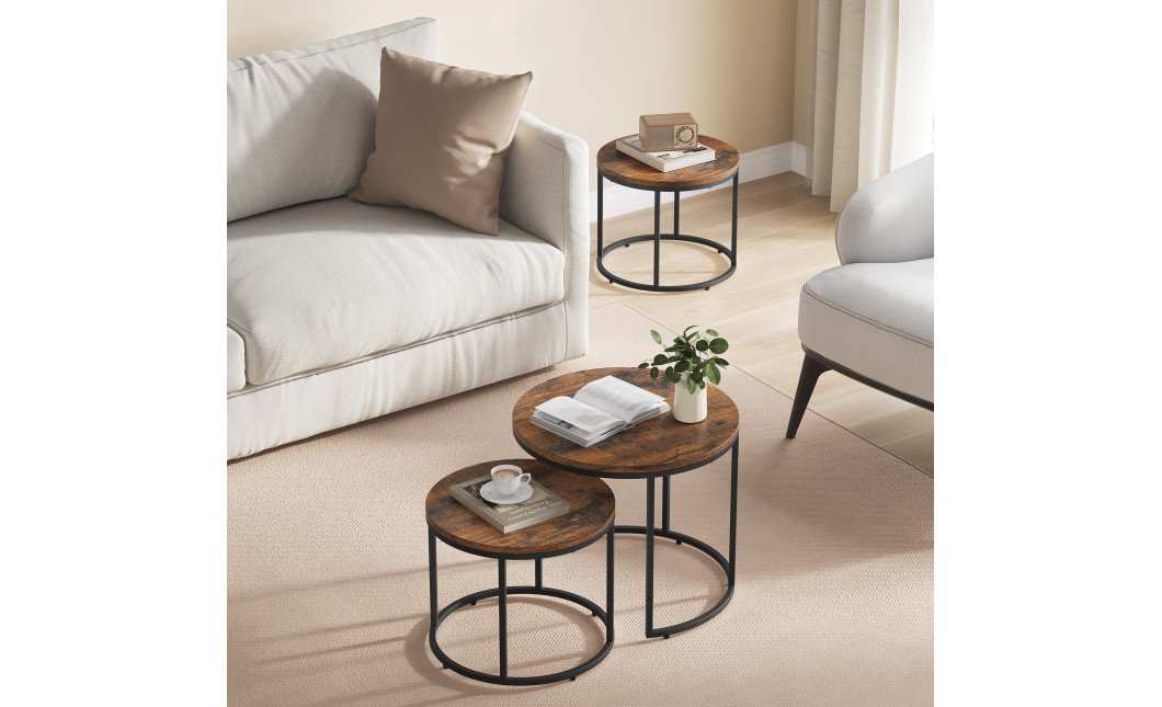 Couchtisch 2er-Set rund Rustikal/Schwarz (10028011)
