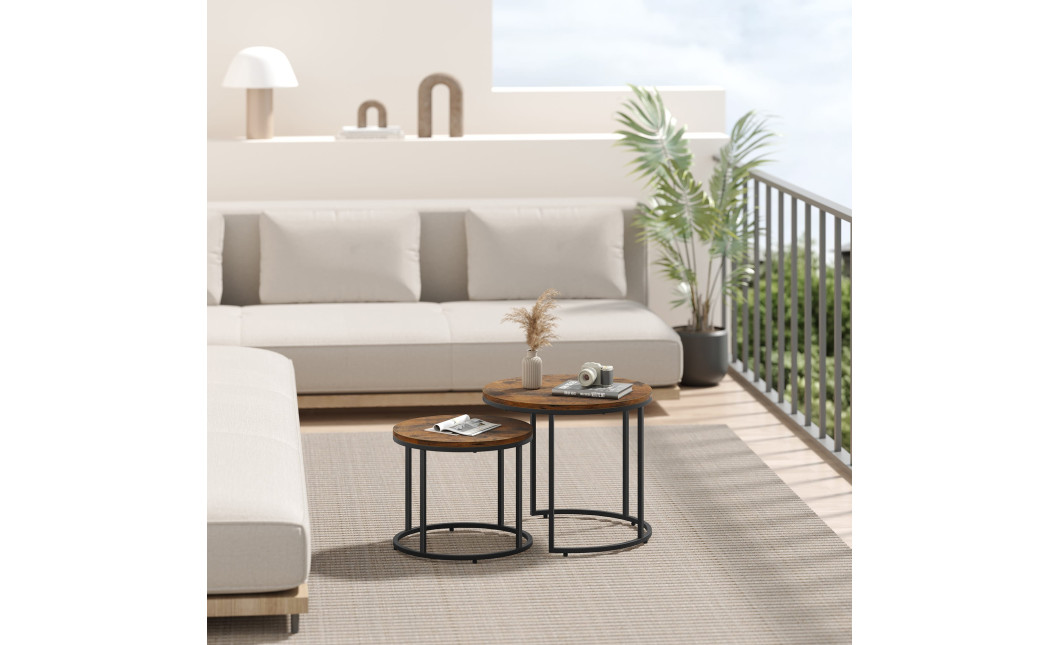 Couchtisch 2er-Set rund Rustikal/Schwarz (10028011)