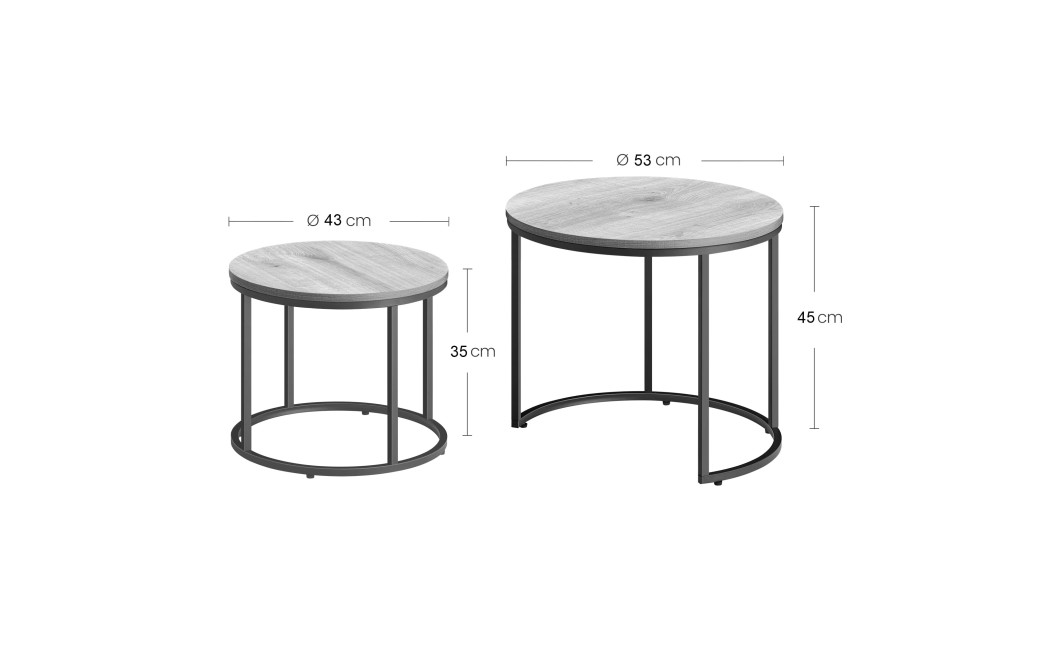 Couchtisch 2er-Set rund Rustikal/Schwarz (10028011)