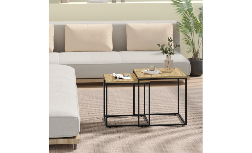 Couchtisch 2er-Set quadratisch Artisan Eiche/Schwarz (10029091)