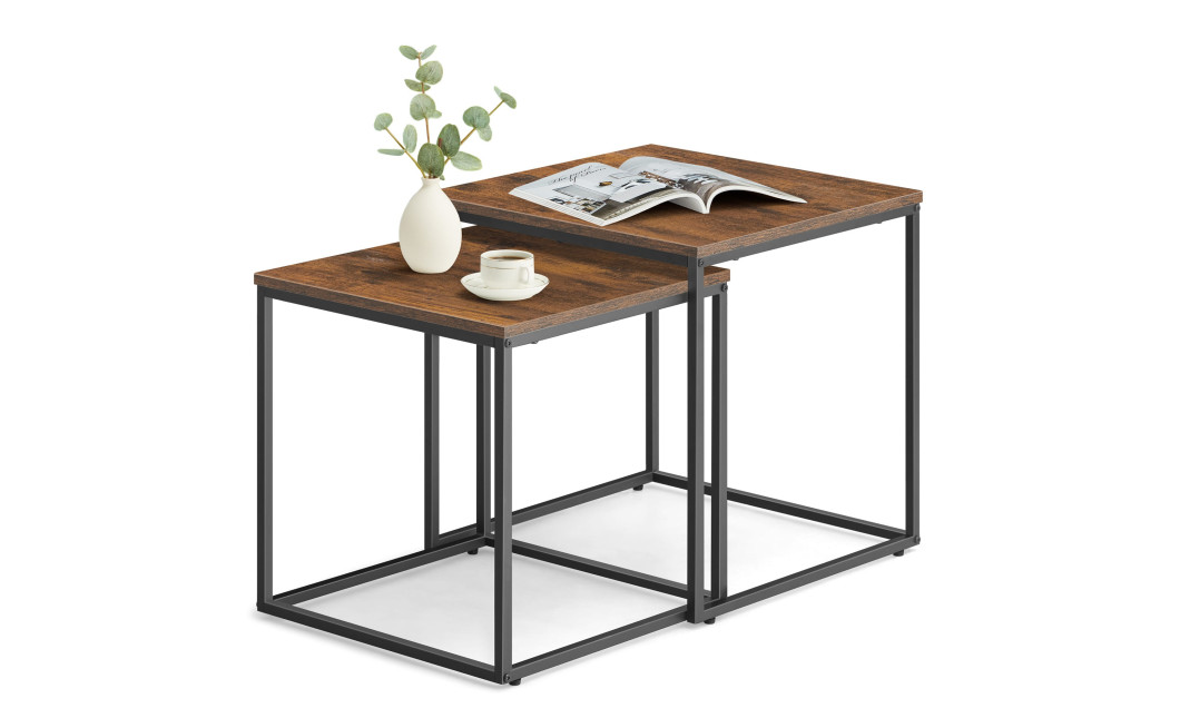 Couchtisch 2er-Set quadratisch Rustikal/Schwarz (10028051)