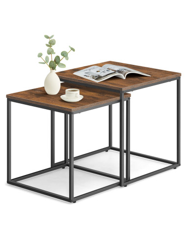 Couchtisch 2er-Set quadratisch Rustikal/Schwarz (10028051)