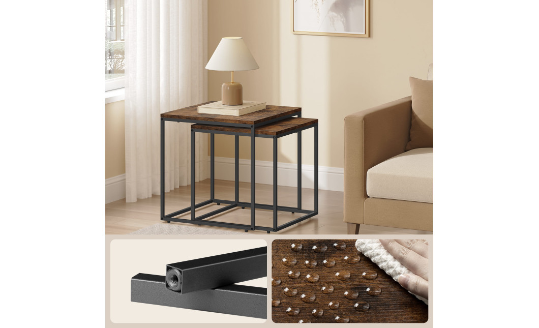 Couchtisch 2er-Set quadratisch Rustikal/Schwarz (10028051)