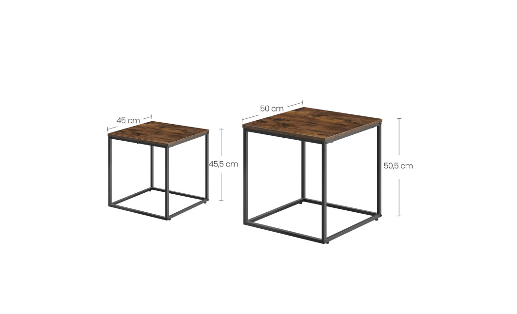 Couchtisch 2er-Set quadratisch Rustikal/Schwarz (10028051)
