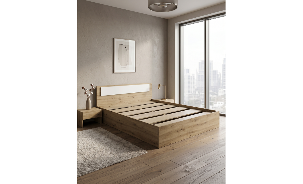 Bett Doros Rondi Doppelbett Eiche Artisan/Kaschmir 160x200 (44900531)