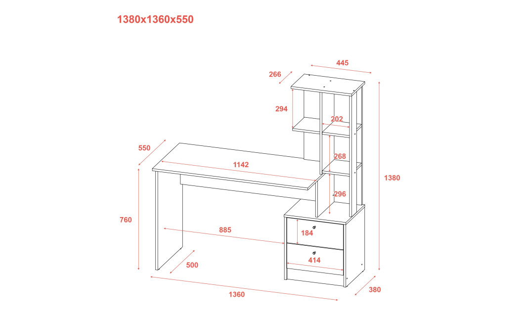 Computertisch Doros T7 Kaschmir Ewok Eiche 136x55x138 (41516059)