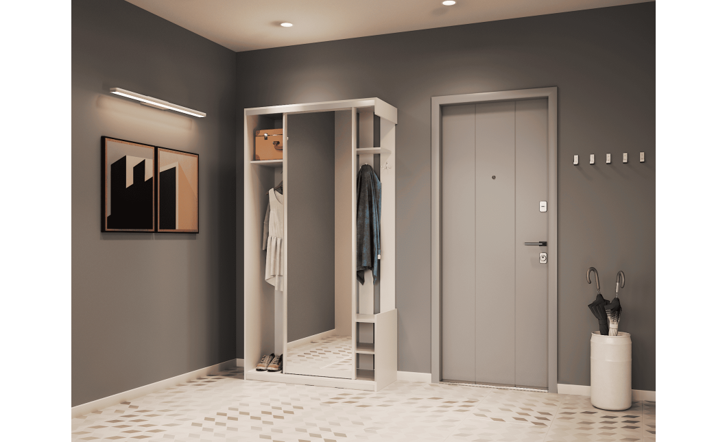 Flurschrank Doros City Weiß 1 Türen mit Spiegel 110x45x210 (44900058)