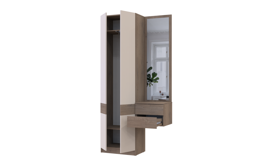 Flurschrank Doros Sola Set 1+2 Cannolo / Kaschmir mit Spiegel 105x40x215 (42005232)
