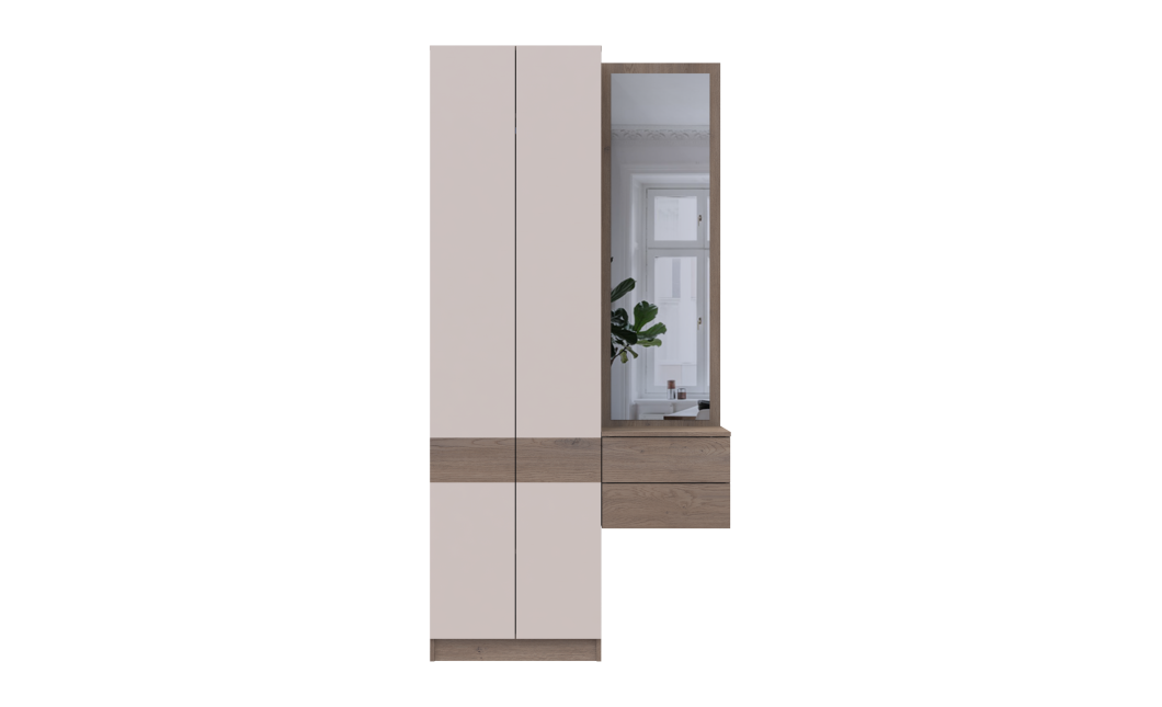 Flurschrank Doros Sola Set 1+2 Cannolo / Kaschmir mit Spiegel 105x40x215 (42005232)