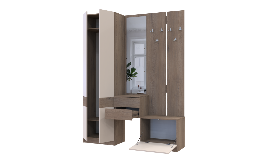 Flurschrank Doros Sola Cannolo / Kaschmir mit Spiegel 165x40x215 (42005231)