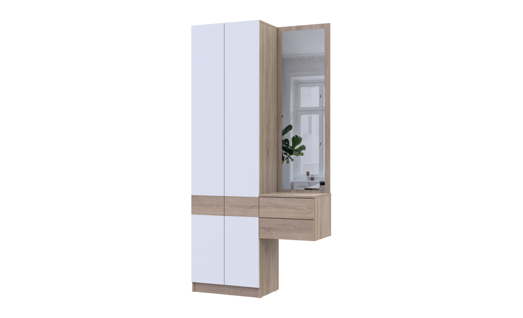 Flurschrank Doros Sola Set 1+2 Sonoma Eiche / Weiß mit Spiegel 105x40x215 (42005150)