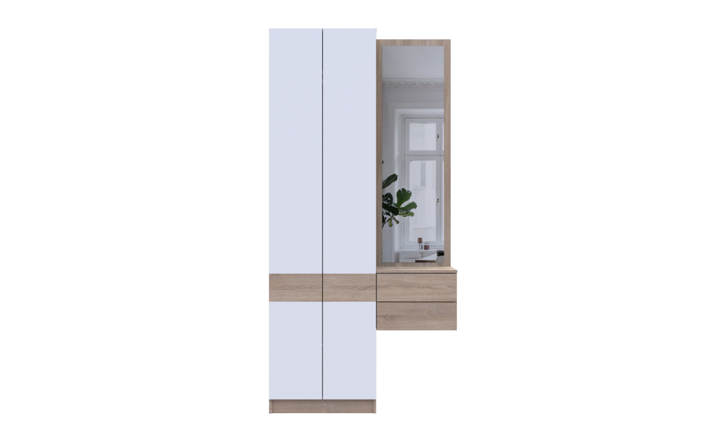 Flurschrank Doros Sola Set 1+2 Sonoma Eiche / Weiß mit Spiegel 105x40x215 (42005150)