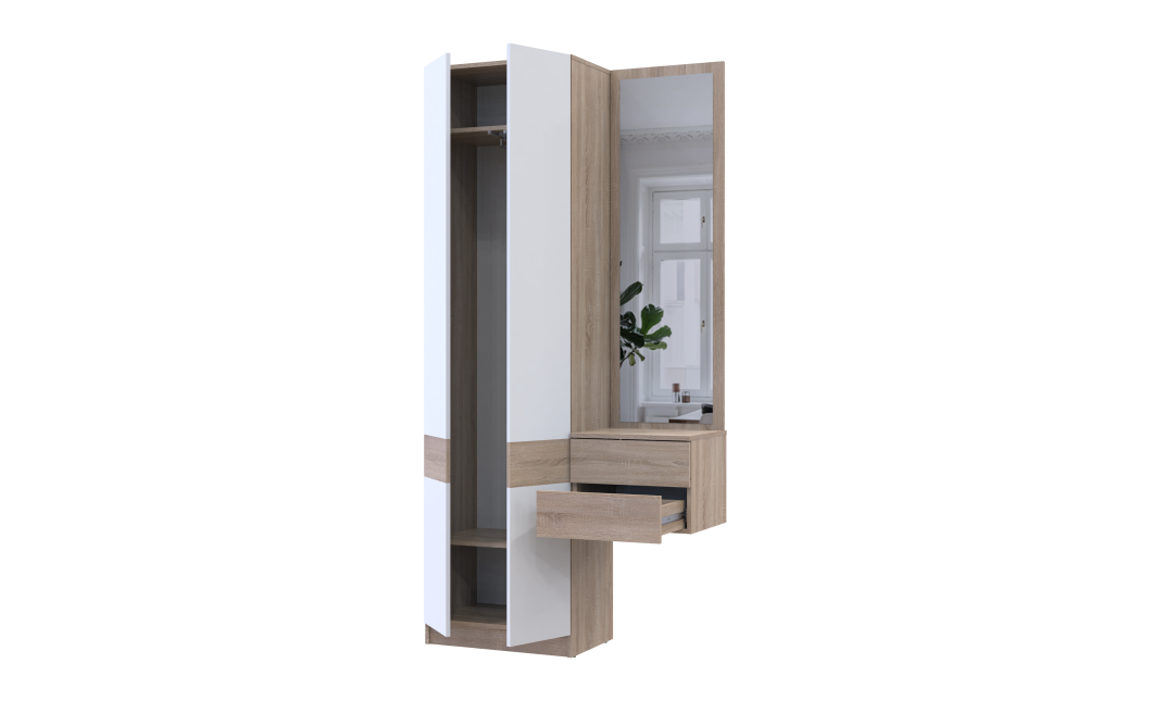 Flurschrank Doros Sola Set 1+2 Sonoma Eiche / Weiß mit Spiegel 105x40x215 (42005150)
