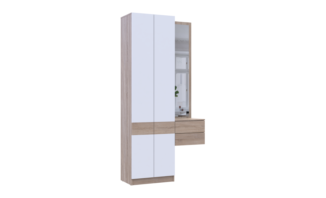 Flurschrank Doros Sola Set 1+2 Sonoma Eiche / Weiß mit Spiegel 105x40x215 (42005150)