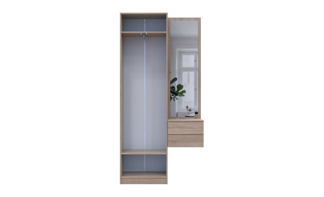 Flurschrank Doros Sola Set 1+2 Sonoma Eiche / Weiß mit Spiegel 105x40x215 (42005150)