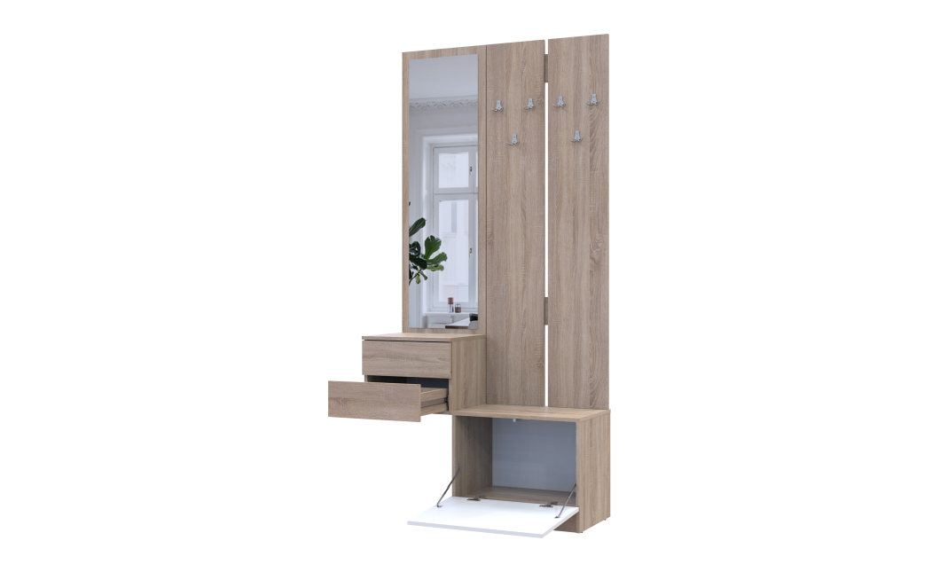 Flurschrank Doros Sola Set 2+3 Sonoma Eiche / Weiß mit Spiegel 105x40x215 (42005148)