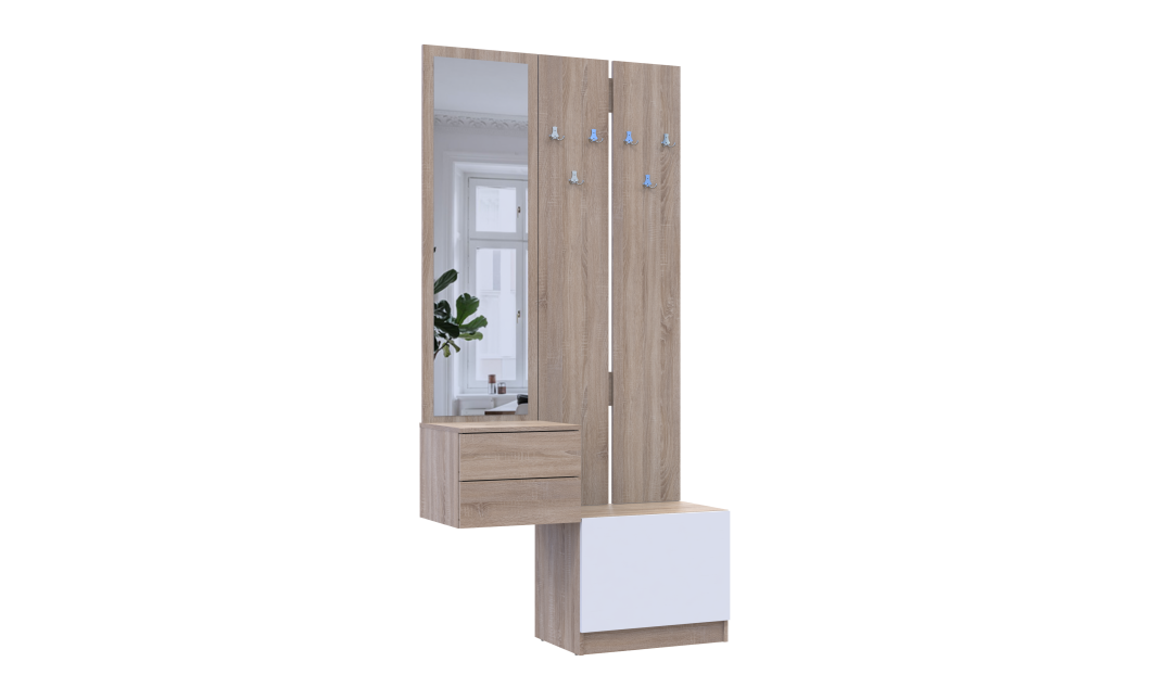 Flurschrank Doros Sola Set 2+3 Sonoma Eiche / Weiß mit Spiegel 105x40x215 (42005148)