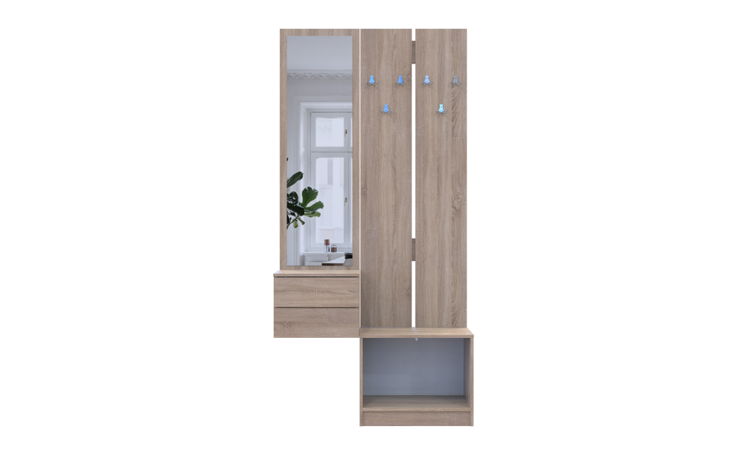 Flurschrank Doros Sola Set 2+3 Sonoma Eiche / Weiß mit Spiegel 105x40x215 (42005148)
