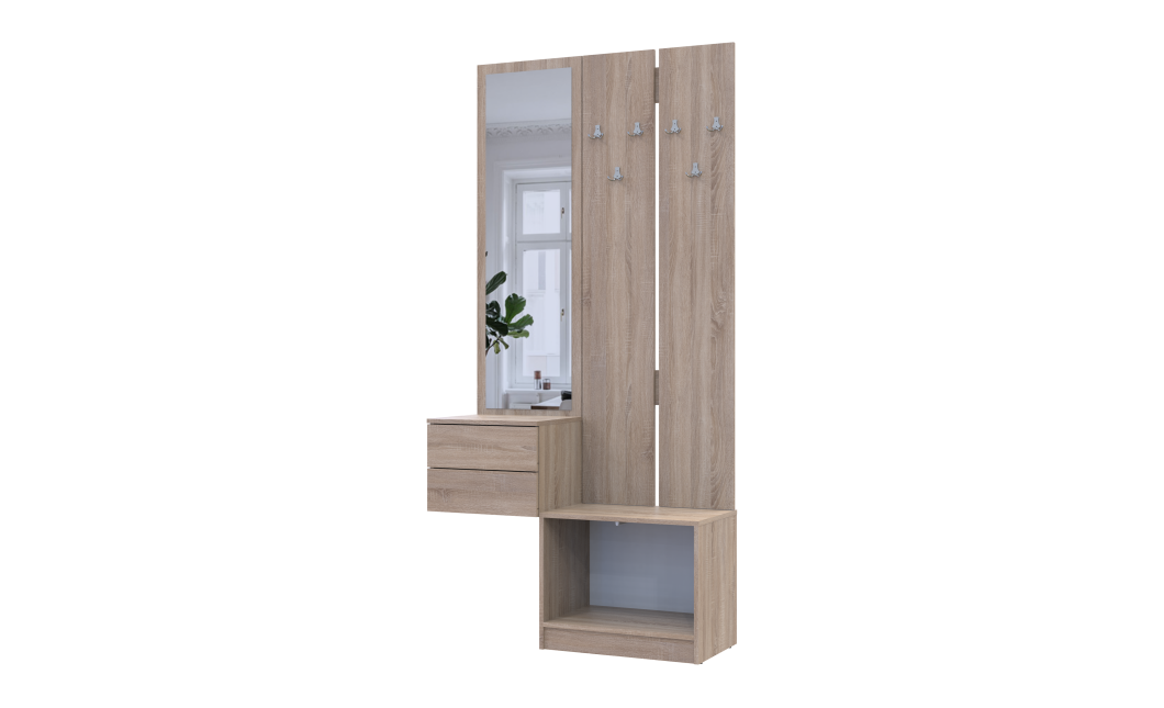 Flurschrank Doros Sola Set 2+3 Sonoma Eiche / Weiß mit Spiegel 105x40x215 (42005148)