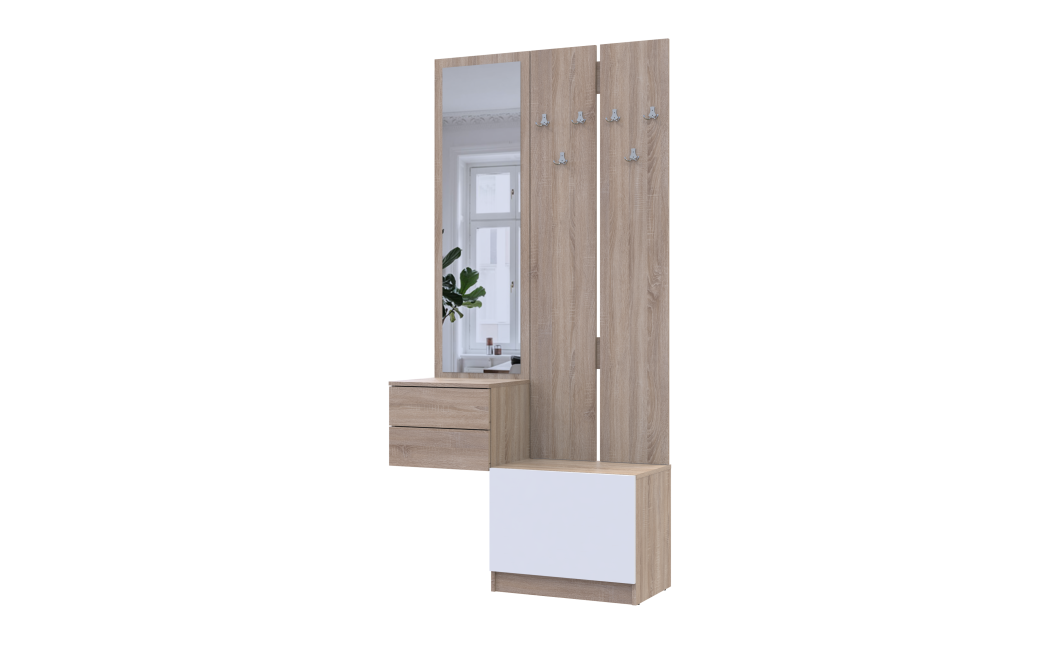 Flurschrank Doros Sola Set 2+3 Sonoma Eiche / Weiß mit Spiegel 105x40x215 (42005148)