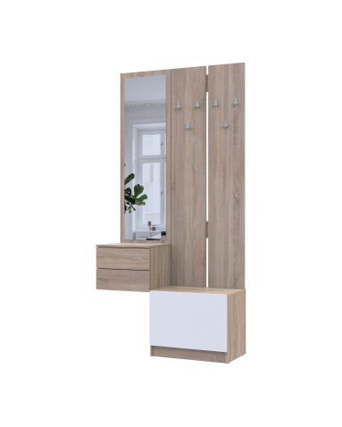 Flurschrank Doros Sola Set 2+3 Sonoma Eiche / Weiß mit Spiegel 105x40x215 (42005148)