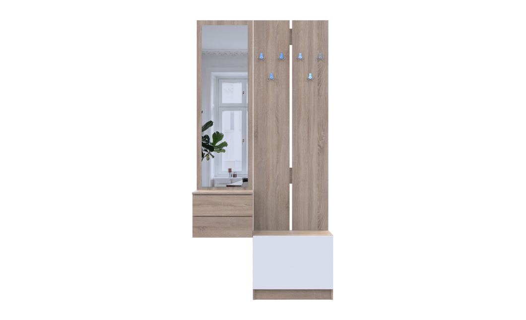 Flurschrank Doros Sola Set 2+3 Sonoma Eiche / Weiß mit Spiegel 105x40x215 (42005148)