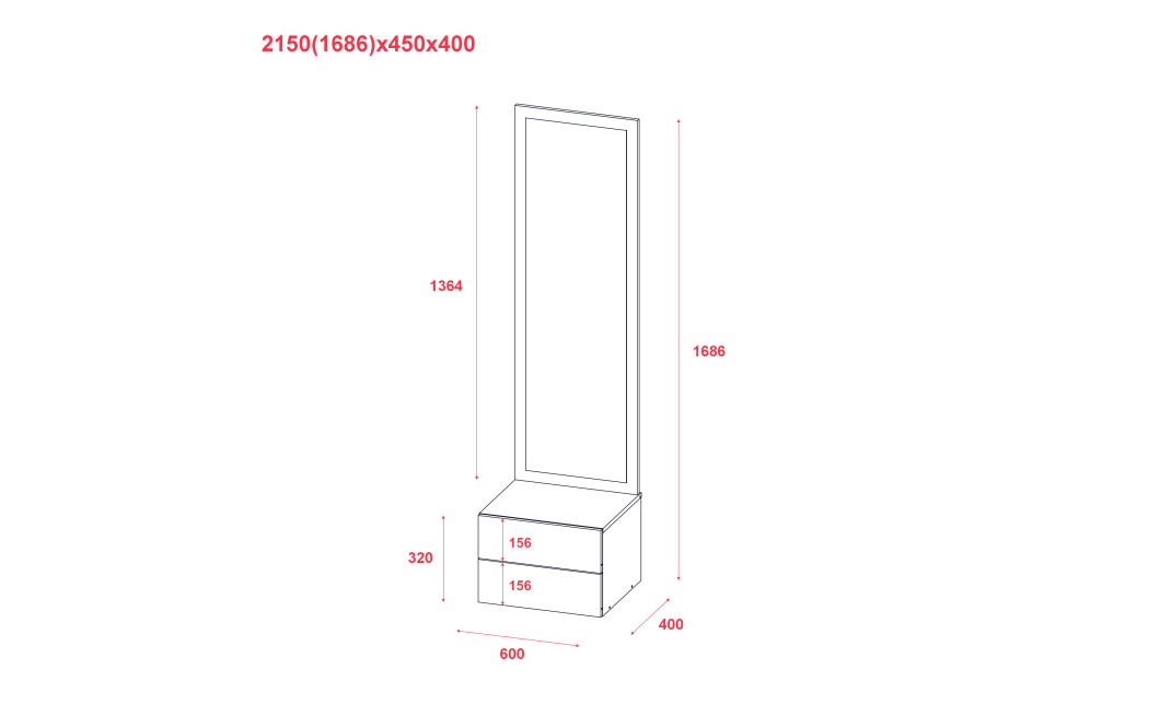 Flurschrank Doros Sola Set 2+3 Sonoma Eiche / Weiß mit Spiegel 105x40x215 (42005148)