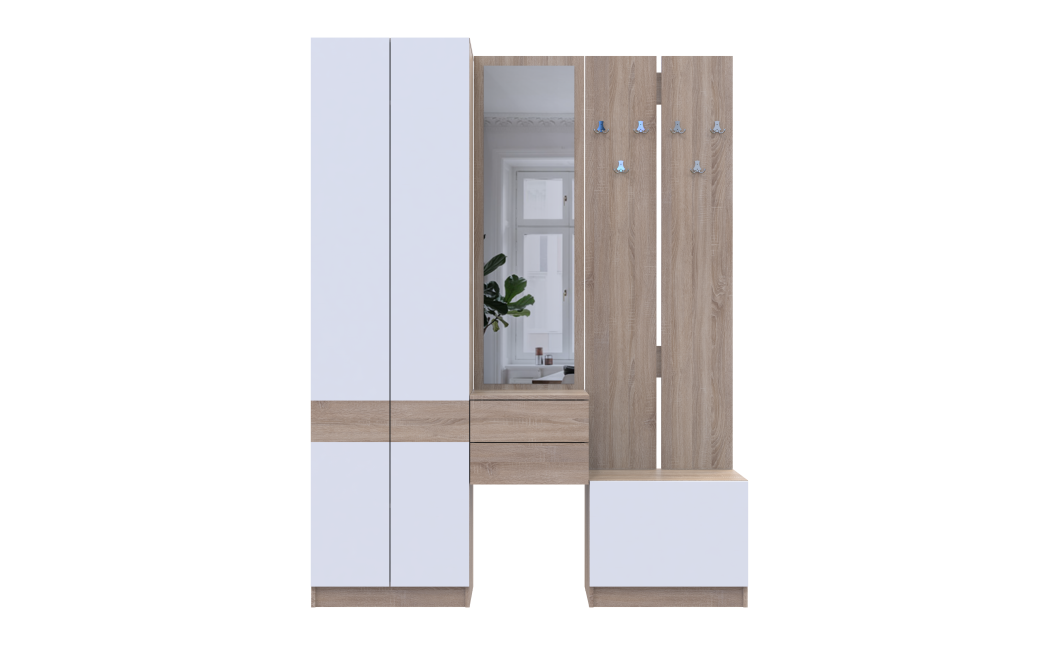 Flurschrank Doros Sola Sonoma Eiche / Weiß mit Spiegel 165x40x215 (42005147)