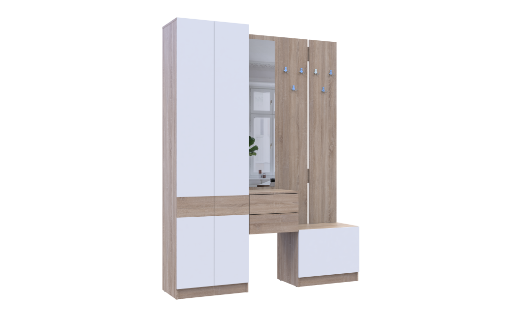 Flurschrank Doros Sola Sonoma Eiche / Weiß mit Spiegel 165x40x215 (42005147)