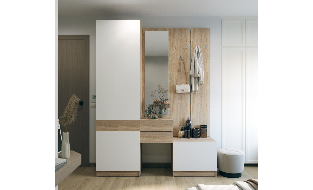 Flurschrank Doros Sola Sonoma Eiche / Weiß mit Spiegel 165x40x215 (42005147)
