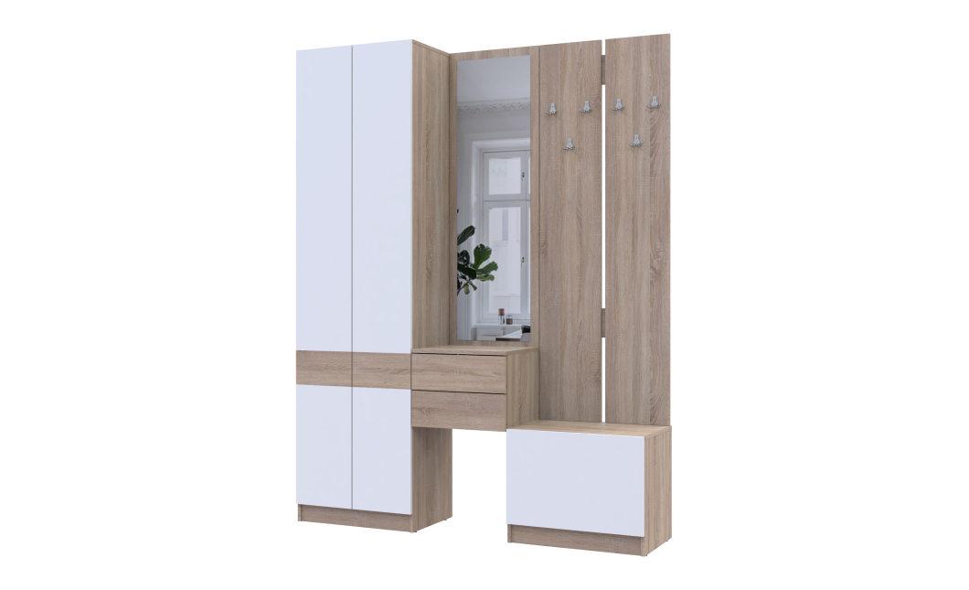 Flurschrank Doros Sola Sonoma Eiche / Weiß mit Spiegel 165x40x215 (42005147)