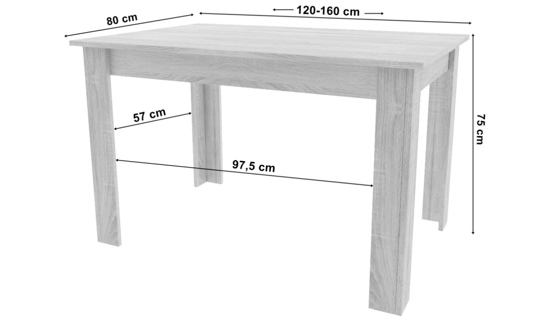 Ausziehtisch NP 120–160x80 Artisan Eiche + Schwarz (100155171)