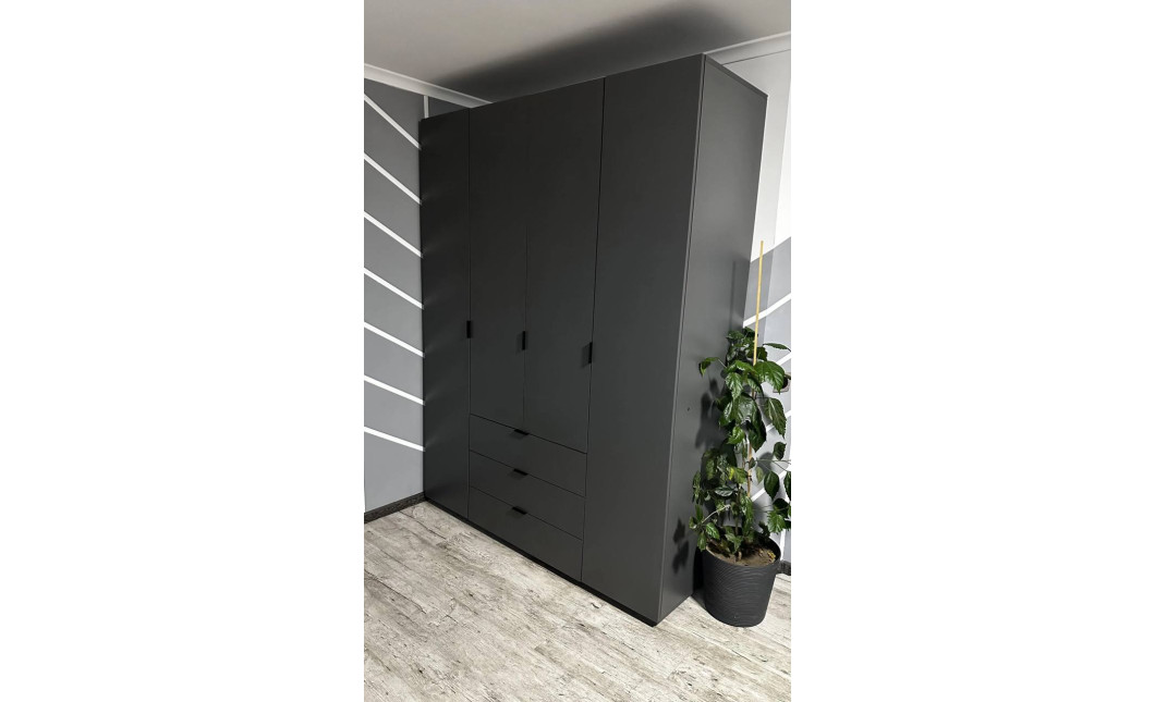 Kleiderschrank Doros Gelar mit Drehtüren Graphitgrau 4 Türen 155x49,5x203,4 (80737075)