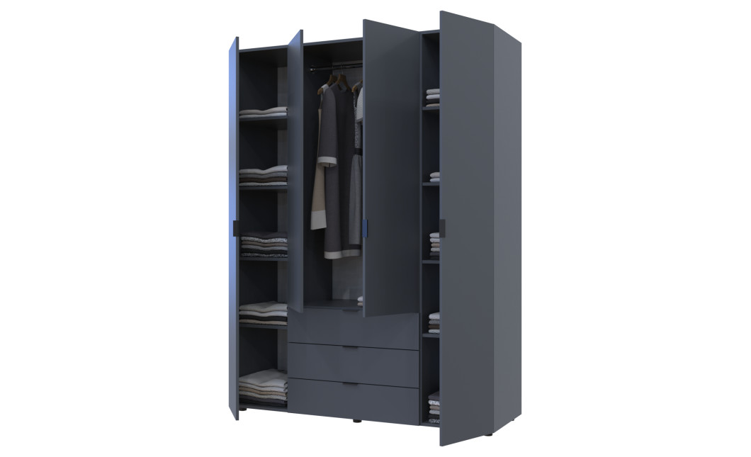 Kleiderschrank Doros Gelar mit Drehtüren Graphitgrau 4 Türen 155x49,5x203,4 (80737075)