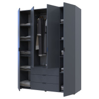 Kleiderschrank Doros Gelar mit Drehtüren Graphitgrau 4 Türen 155x49,5x203,4 (80737075)