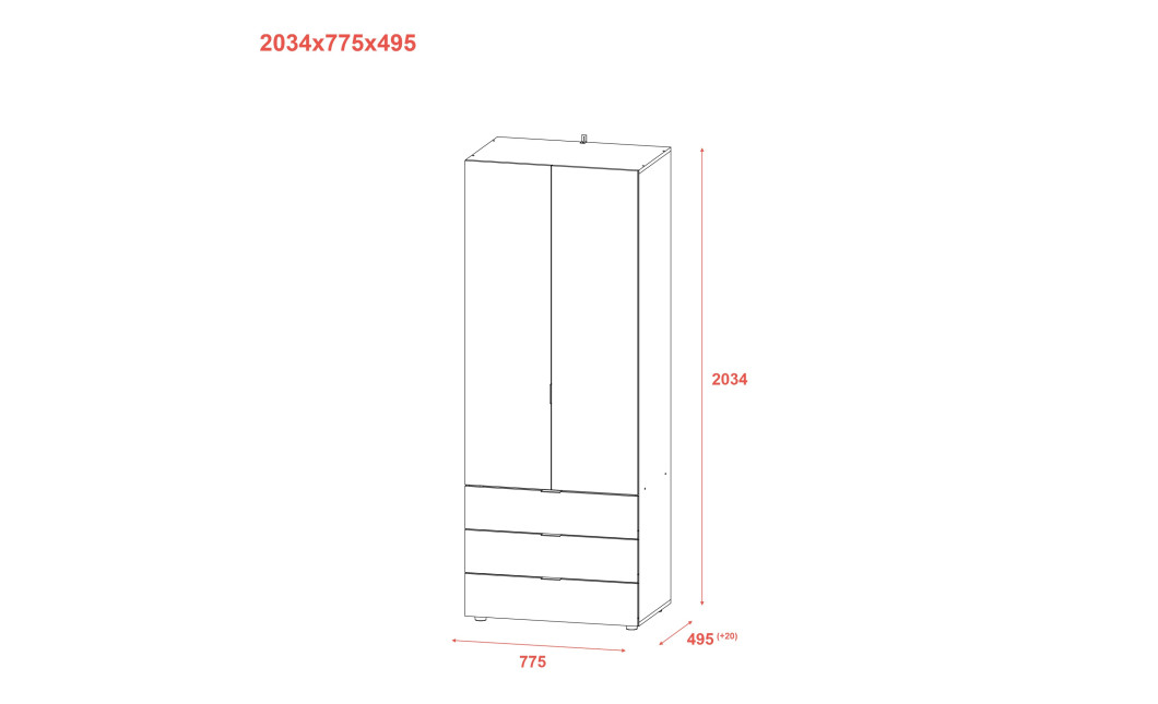Kleiderschrank Doros Gelar mit Drehtüren Kaschmir 2 Türen 77,5x49,5x203,4 (80737632)