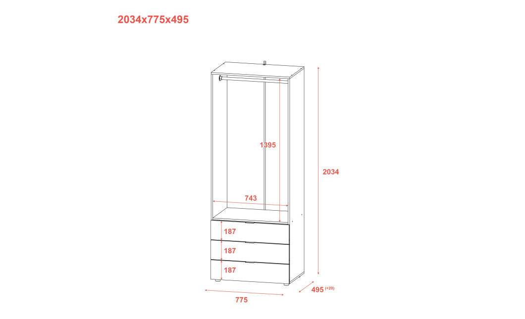 Kleiderschrank Doros Gelar mit Drehtüren Kaschmir 2 Türen 77,5x49,5x203,4 (80737632)