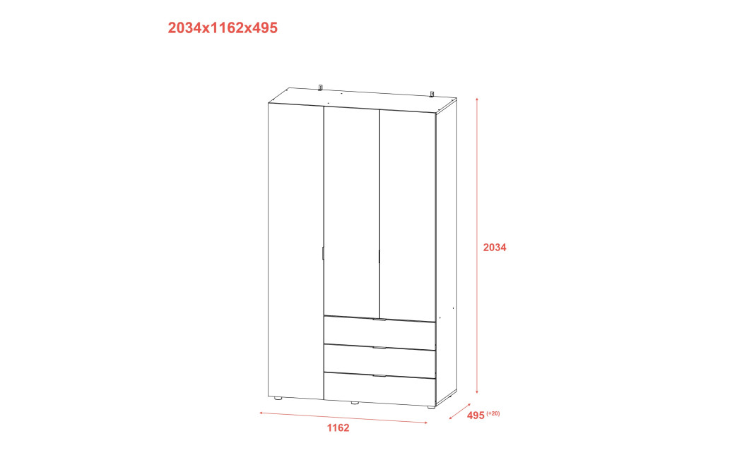 Kleiderschrank Doros Gelar mit Drehtüren Kaschmir 3 Türen 116,2x49,5x203,4 (80737633)
